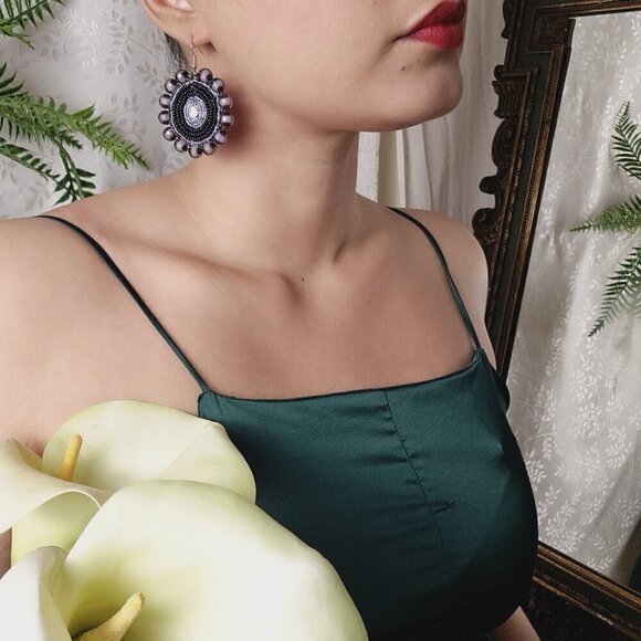 2/$27 | Purple + Black Beaded Bohemian Indigenous Native Hoop Earrings - Picture 8 of 8